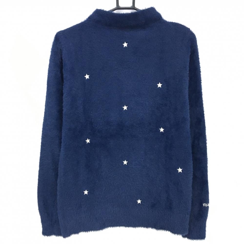 【超美品】マリクレールスポール ハイネックセーター ネイビー×シルバー 前身頃星柄 レディース M ゴルフウェア marie claire