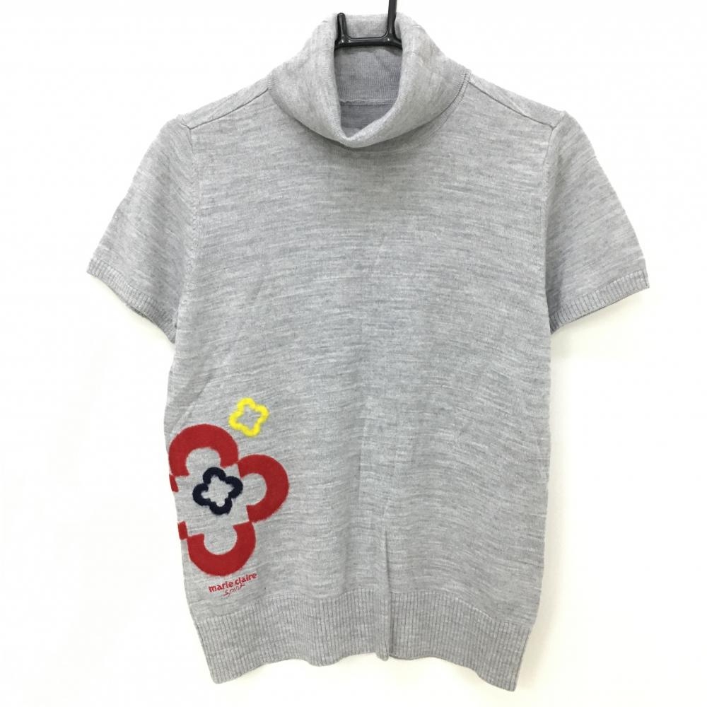 【超美品】マリクレールスポール 半袖タートルネックセーター グレー 裾花 ニット レディース M ゴルフウェア marie claire