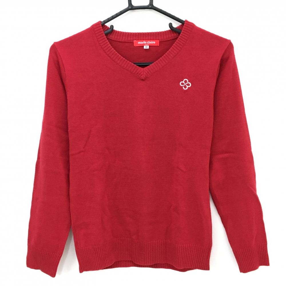 マリクレールスポール セーター レッド ロゴ白 ニット レディース M ゴルフウェア marie claire