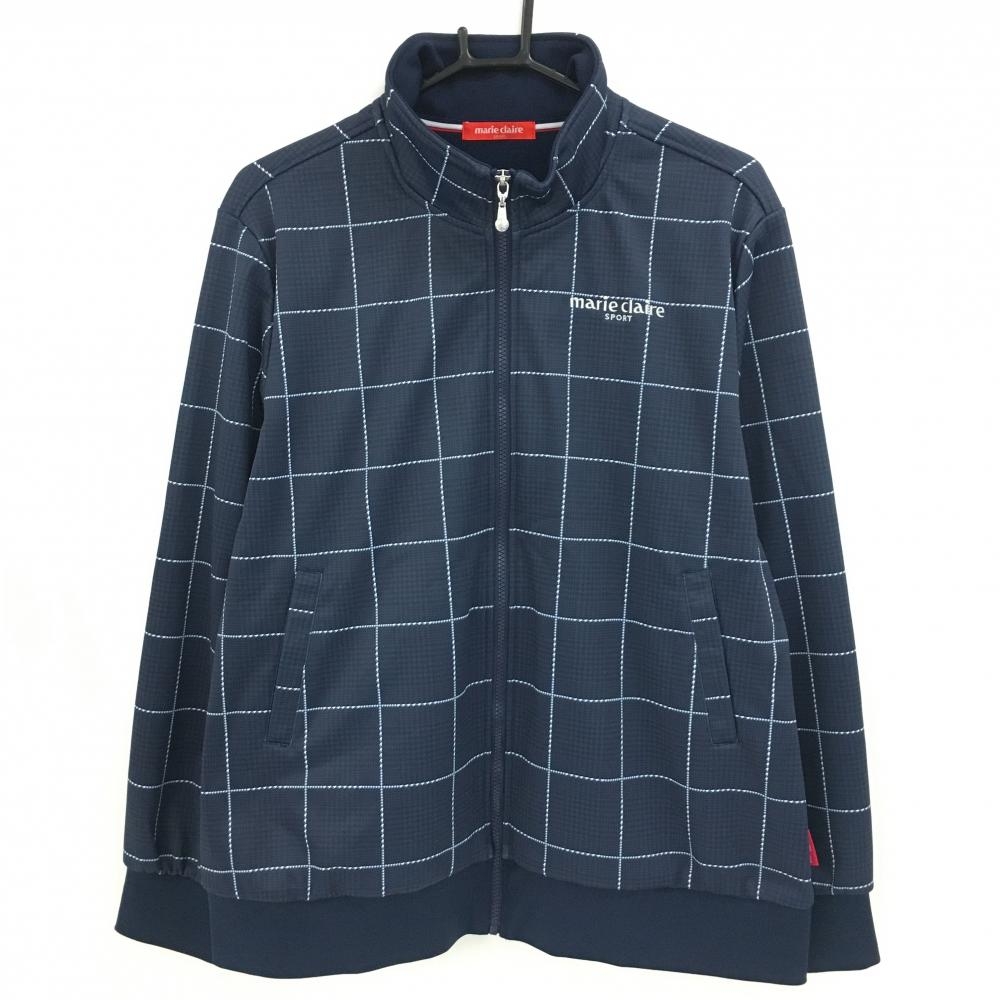 【超美品】マリクレール ジャケット ネイビー×白 千鳥格子 裏起毛  レディース 4L ゴルフウェア 大きいサイズ marie claire
