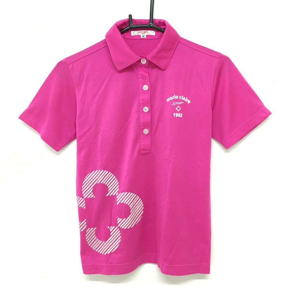 マリクレール 半袖ポロシャツ ピンク×白 ラメ 花柄  レディース M ゴルフウェア marie claire 画像