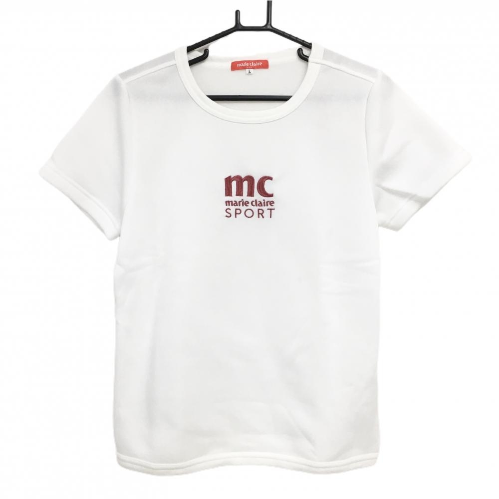 【新品】マリクレール Tシャツ 白 ロゴレッド 裏起毛 レディース L ゴルフウェア marie claire