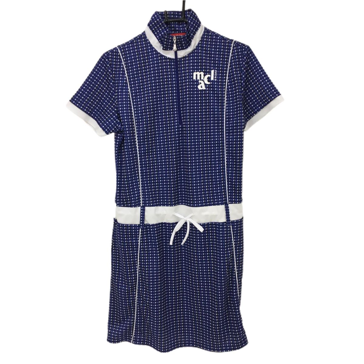 【超美品】マリクレールスポール 半袖ハイネックワンピース ネイビー×白 ドット柄 レディース L ゴルフウェア marie claire