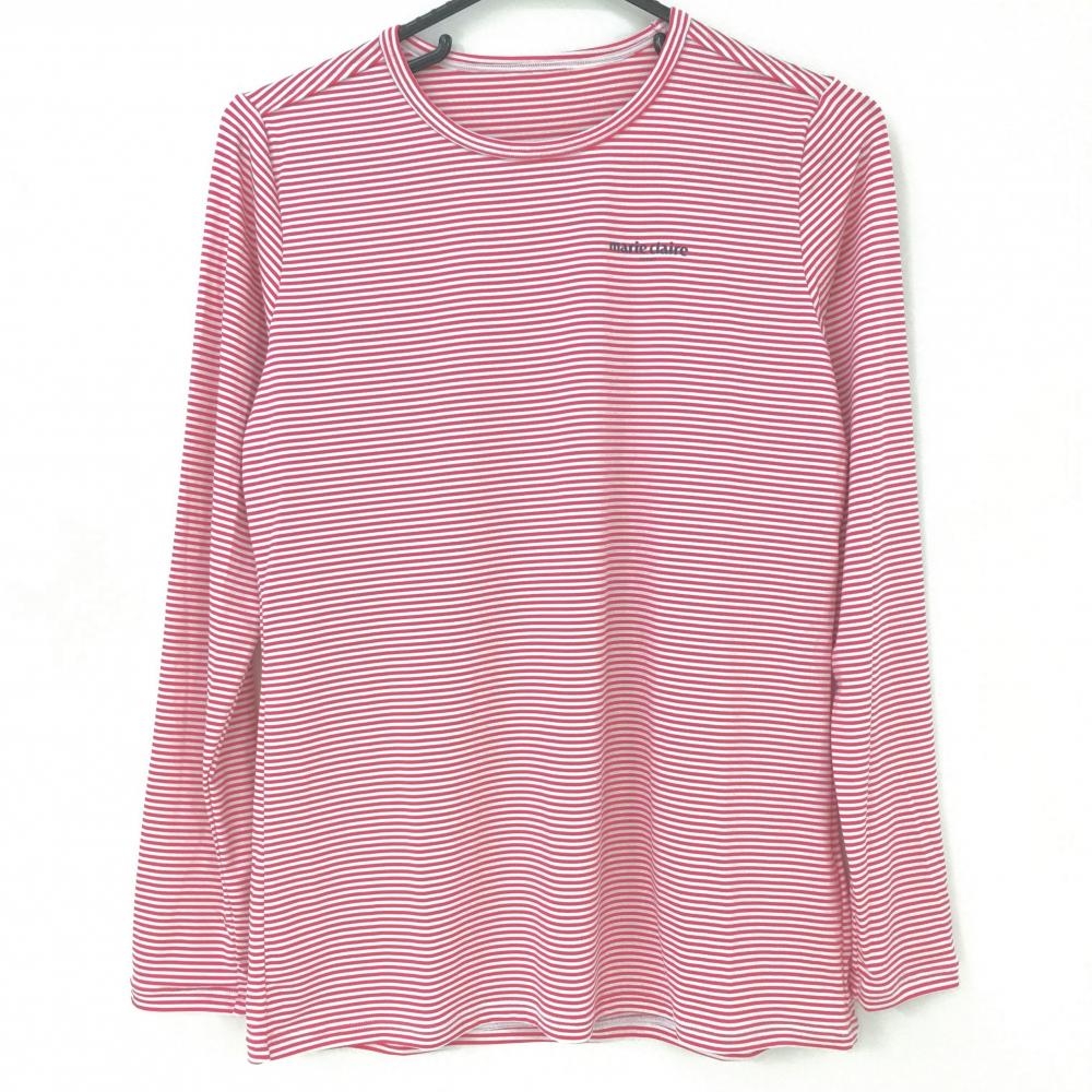 【超美品】マリクレール インナーシャツ ピンク×白 ボーダー ストレッチ レディース L ゴルフウェア marie claire