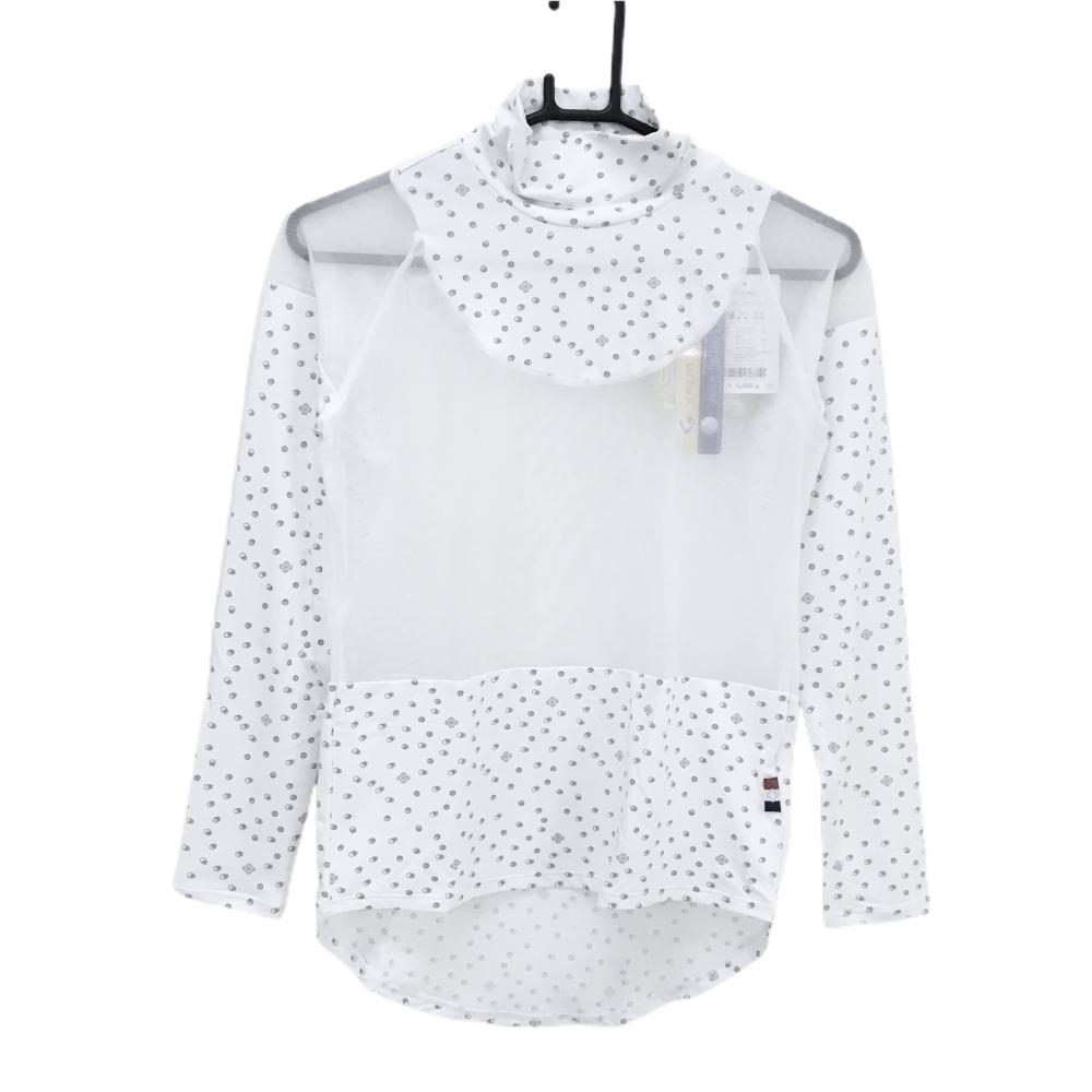 【新品】マリクレールスポール ハイネックインナーシャツ 白×グレー 一部メッシュ ドット調 UV レディース M ゴルフウェア marie claire