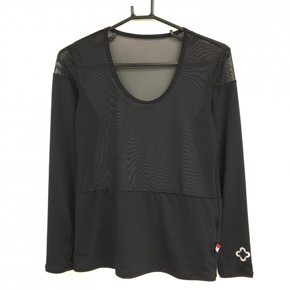 【超美品】マリクレール インナーシャツ 黒 身頃メッシュ Uネック レディース M ゴルフウェア marie claire