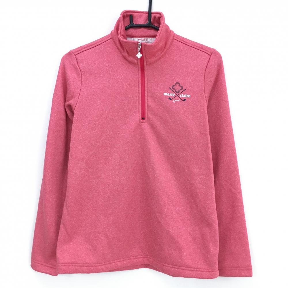 【超美品】マリクレールスポール 長袖ハイネックシャツ 杢レッドピンク 裏起毛 ハーフジップ レディース L ゴルフウェア marie claire