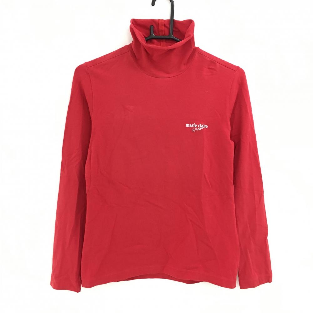 マリクレール 長袖ハイネックシャツ レッド ロゴ刺しゅう レディース L ゴルフウェア marie claire