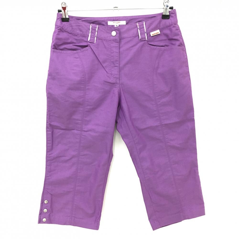 マリクレール 半端丈パンツ パープル ベルト通し一部チェック  レディース M ゴルフウェア marie claire