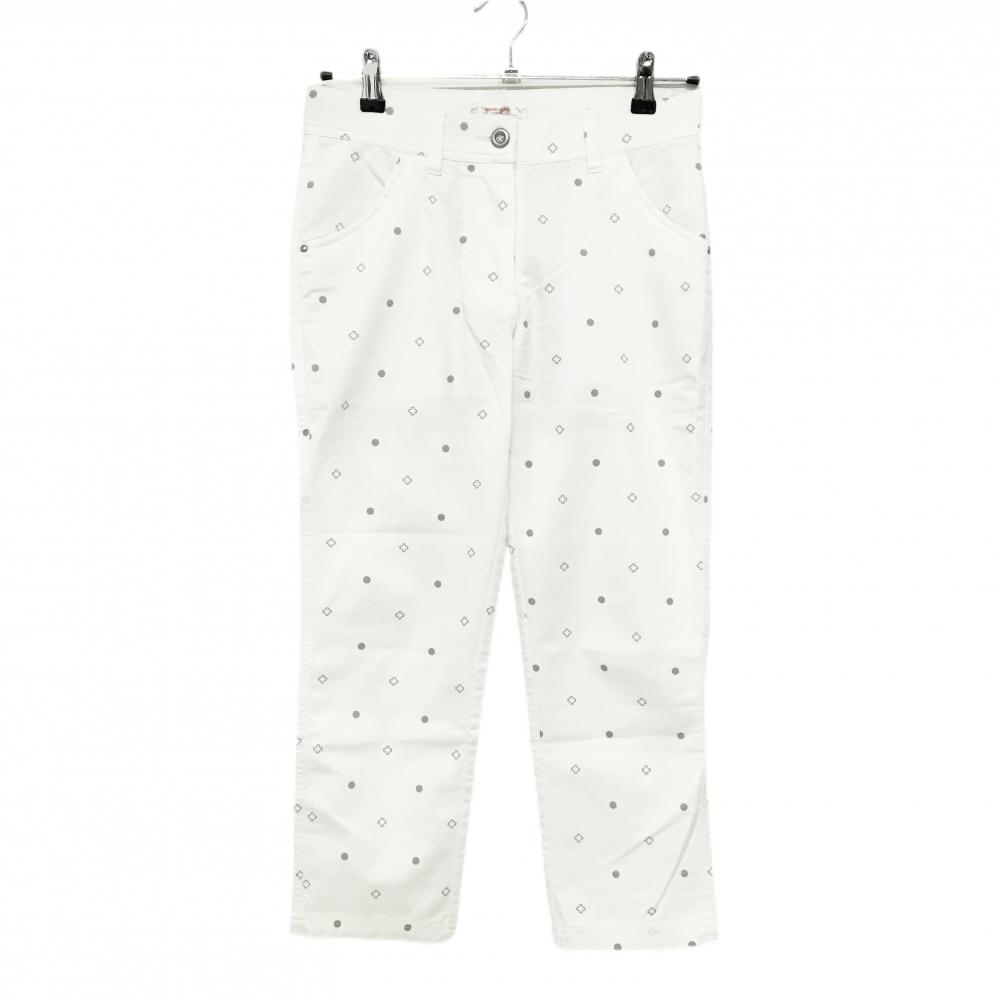 【超美品】マリクレールスポール 七分丈パンツ 白×グレー 総柄 バックロゴ レディース M ゴルフウェア marie claire