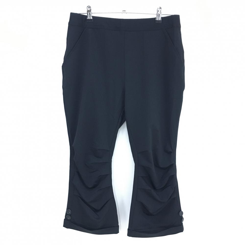 【美品】マリクレールスポール 七分丈パンツ 黒 ストレッチ 裾サイドボタン レディース LL ゴルフウェア marie claire