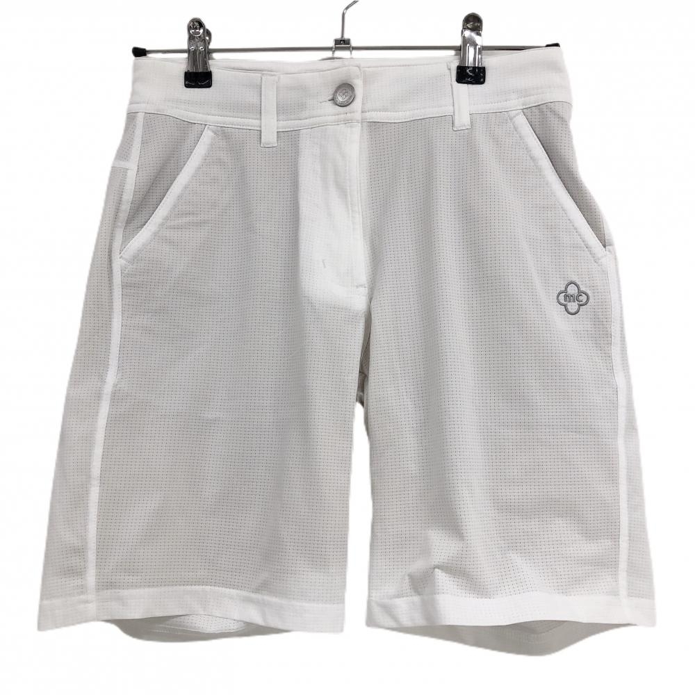 【新品】マリクレール ハーフパンツ 白 メッシュ調 UVカット 吸汗速乾 遮熱 ストレッチ レディース S ゴルフウェア marie claire