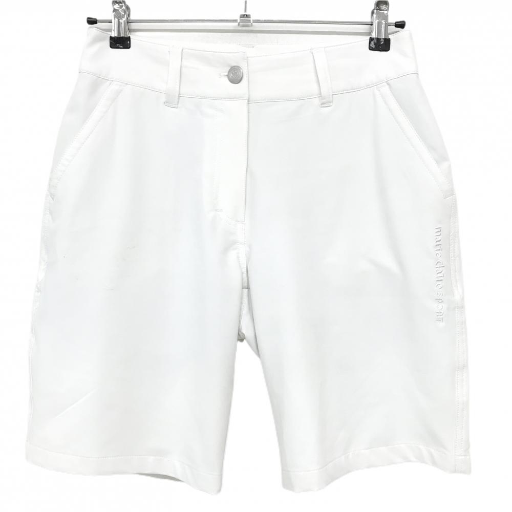 マリクレールスポール ハーフパンツ 白 裏地付き ロゴ刺しゅう レディース M ゴルフウェア marie claire