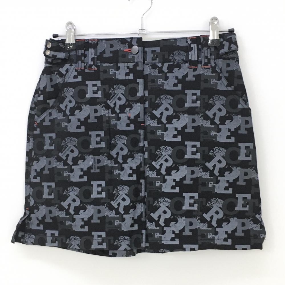 【超美品】マリクレール スカート 黒×グレー 英文字総柄 ウエスト一部ゴム  レディース M ゴルフウェア marie claire