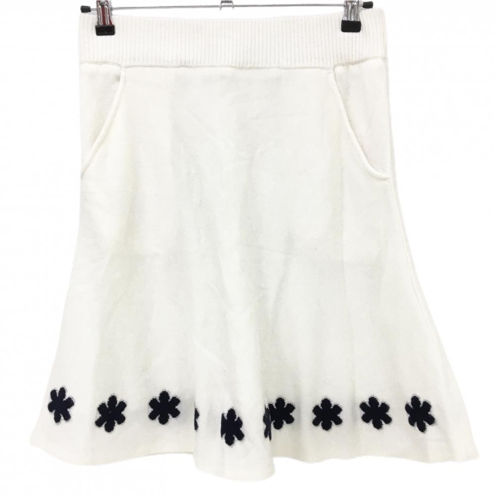 【超美品】マリクレールスポール ニットスカート 白 裾花柄 レディース L ゴルフウェア marie claire