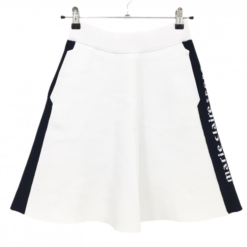 【美品】マリクレールスポール ニットスカート 白×ダークネイビー サイドロゴ 裏地付き  レディース S ゴルフウェア marie claire