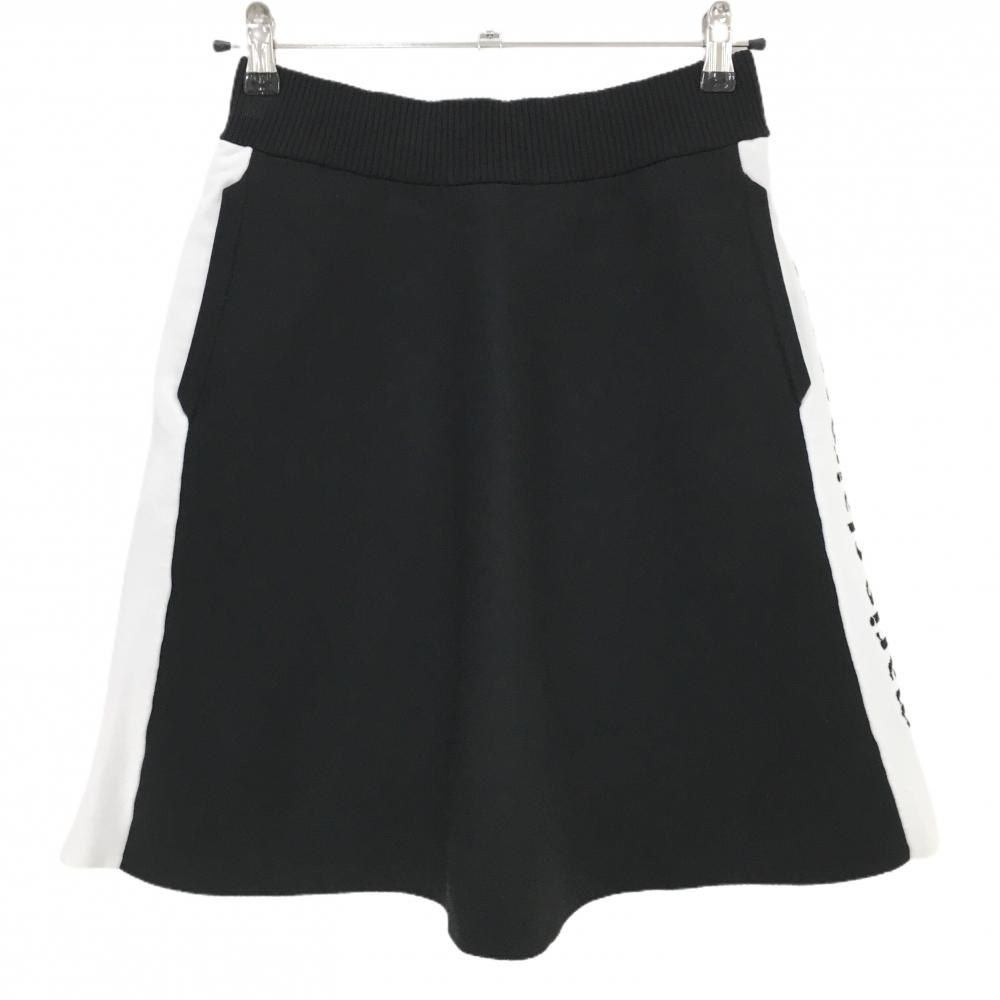 【超美品】マリクレールスポール ニットスカート 黒×白 サイドロゴ ウエストゴム 調節紐 レディース M ゴルフウェア marie claire