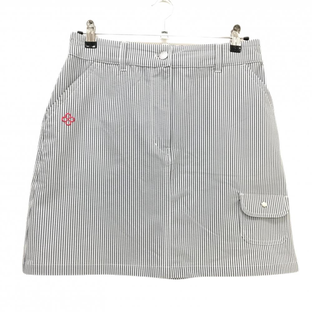 マリクレールスポール スカート 白×グレー ストライプ サッカー生地  レディース LL ゴルフウェア marie claire