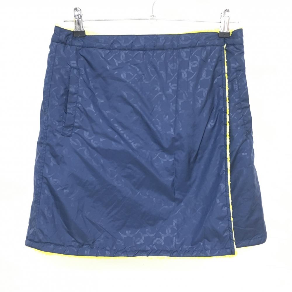 【美品】マリクレールスポール リバーシブルラップスカート ネイビー 裏イエローボア 地模様  レディース  ゴルフウェア marie claire