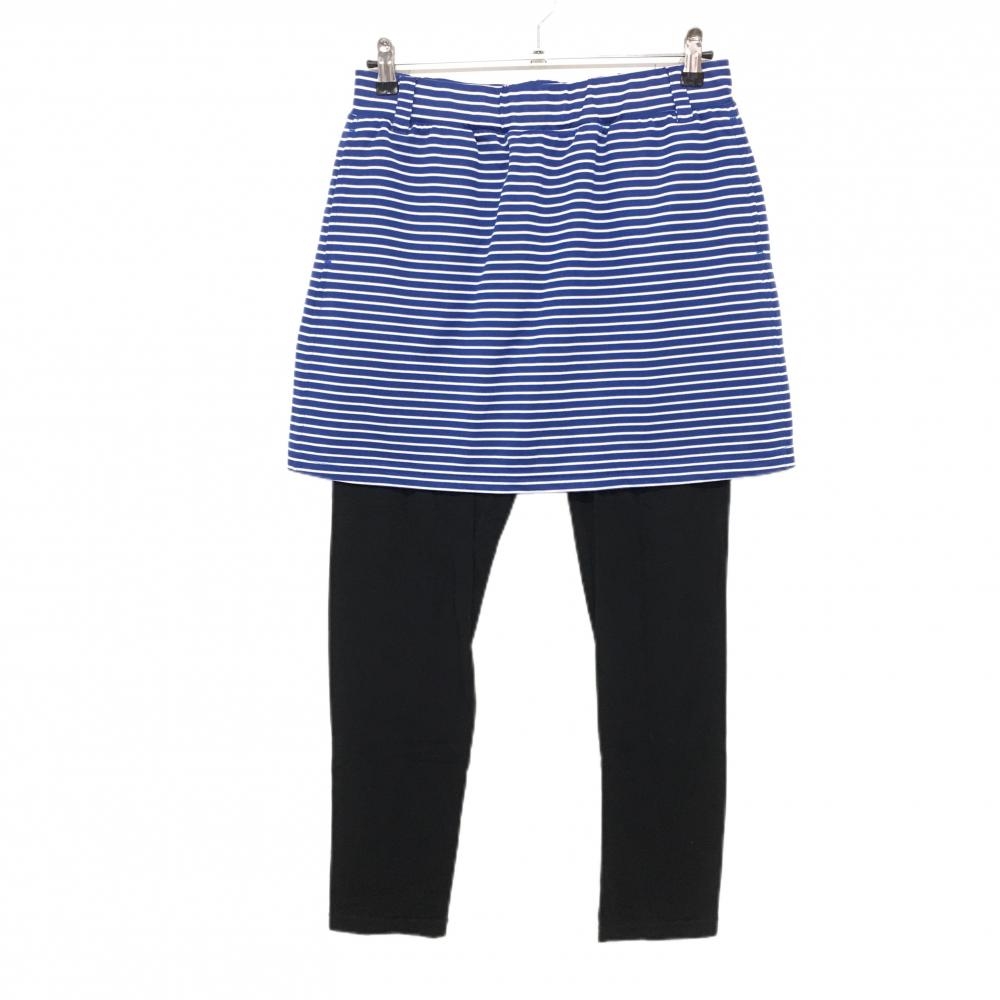 【美品】マリクレール レギンス付スカート ブルー×白 ボーダー レディース LL ゴルフウェア marie claire