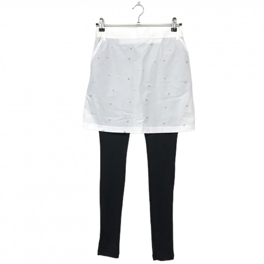 【新品】マリクレール レギンス付スカート 白×黒 刺しゅう総柄 ストレッチ 撥水 レディース M ゴルフウェア marie claire