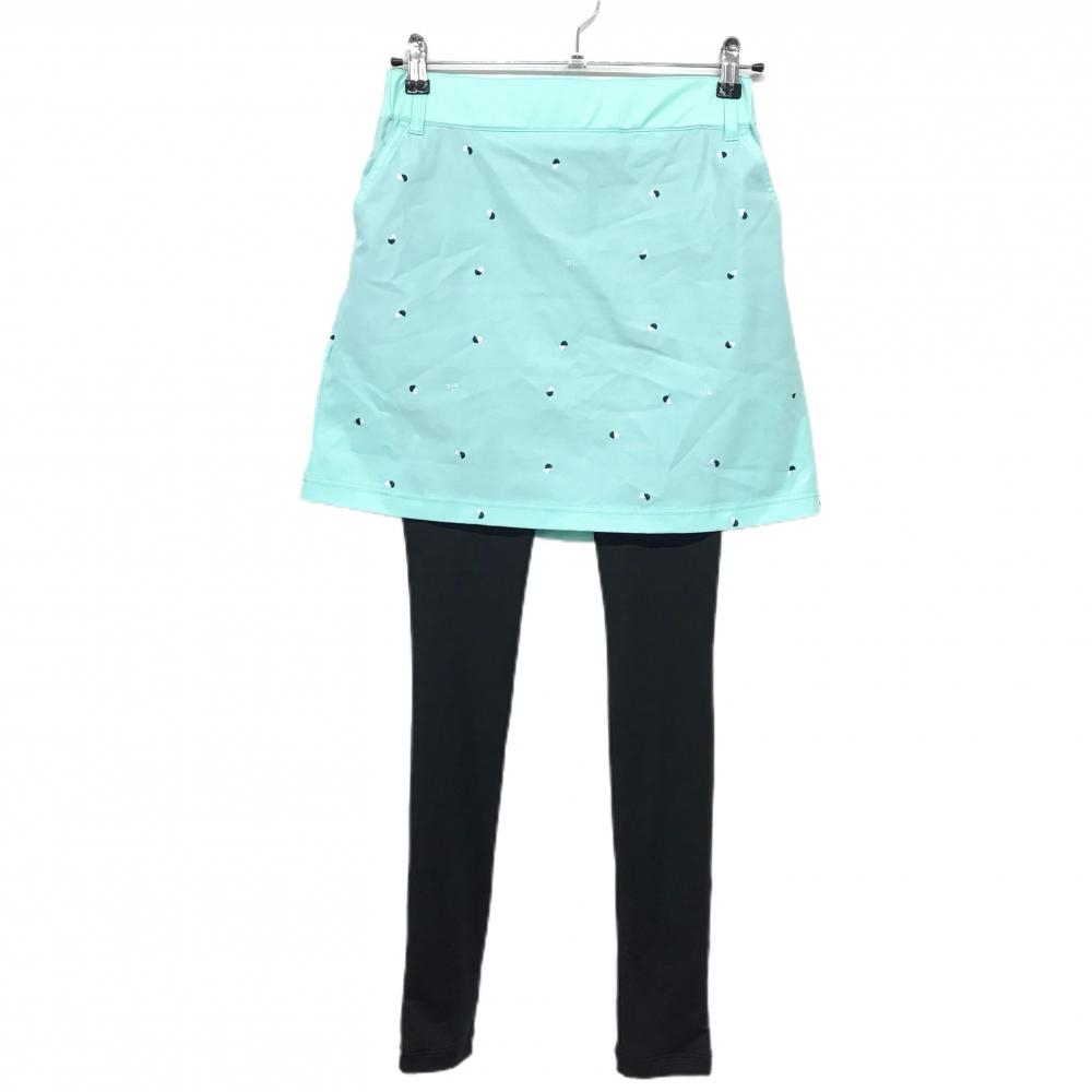 【新品】マリクレール レギンス付スカート ライトグリーン×黒 刺しゅう総柄 ストレッチ 撥水 レディース M ゴルフウェア marie claire