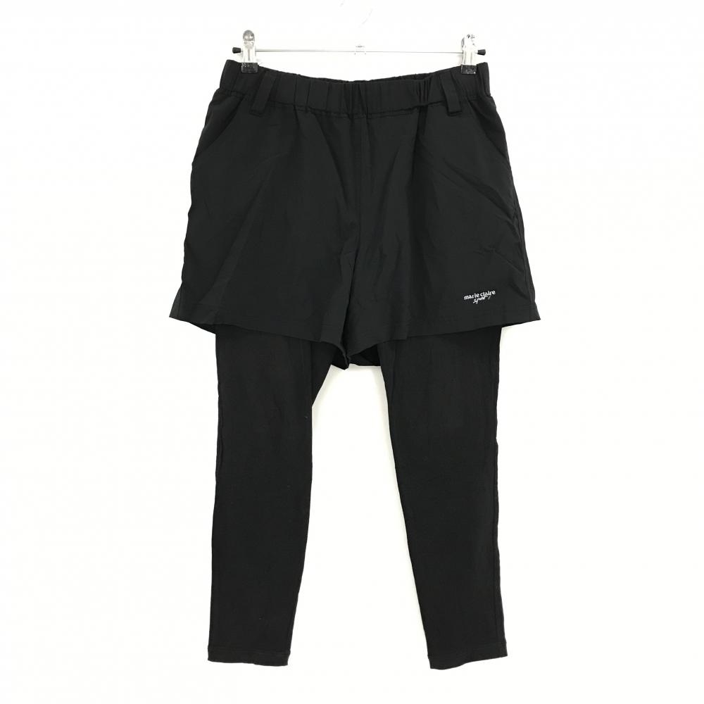 【美品】マリクレールスポール レギンス付きキュロットスカート 黒 ストレッチ ロゴ刺しゅう レディース LL ゴルフウェア marie claire