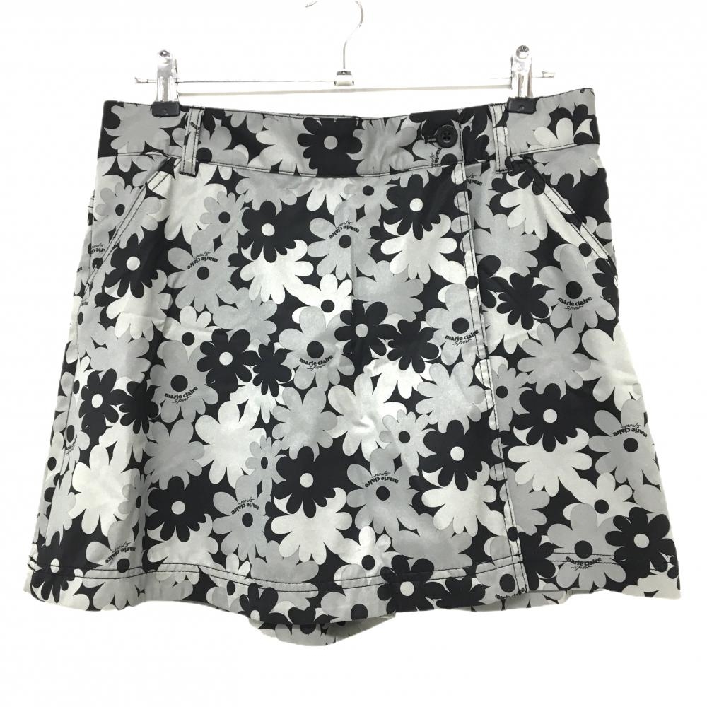 【美品】マリクレールスポール キュロットスカート 黒×グレー 花柄 ストレッチ  レディース LL ゴルフウェア marie claire
