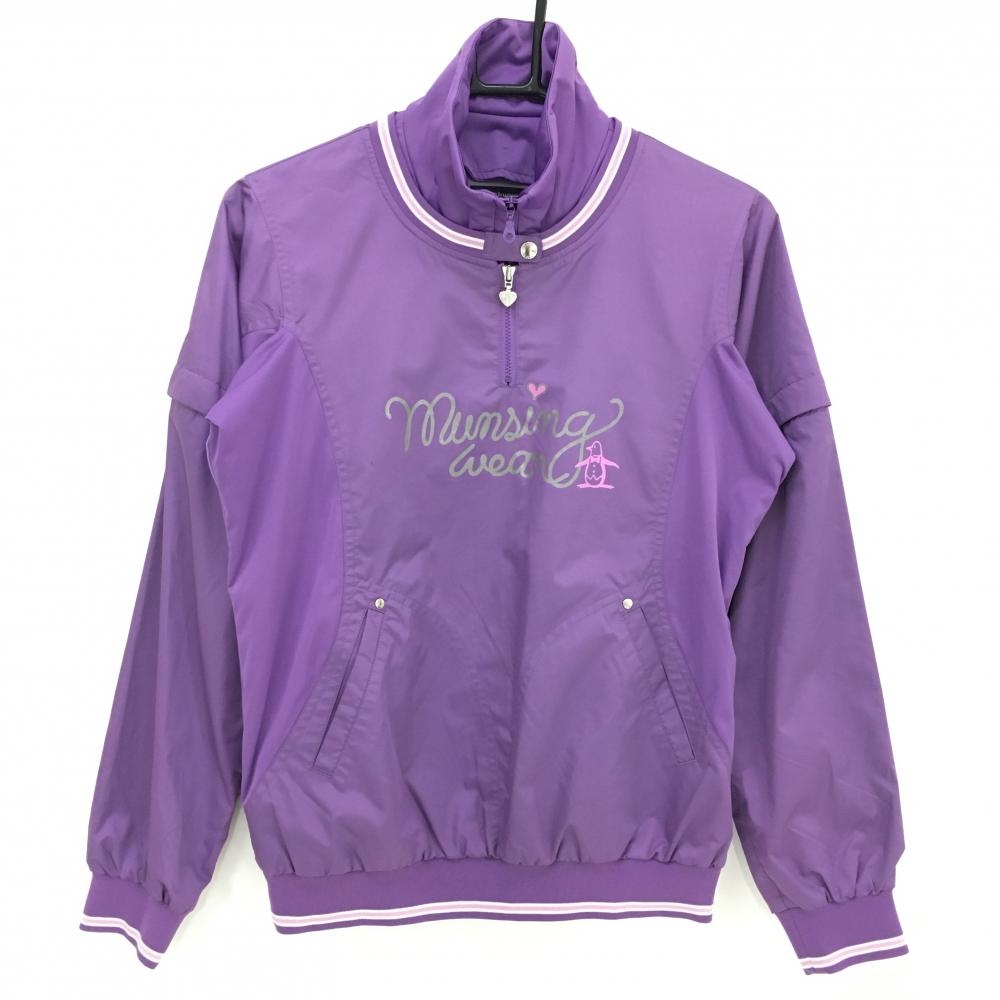 【美品】マンシングウェア 4WAYスニード パープル フロントプリント レディース M ゴルフウェア Munsingwear
