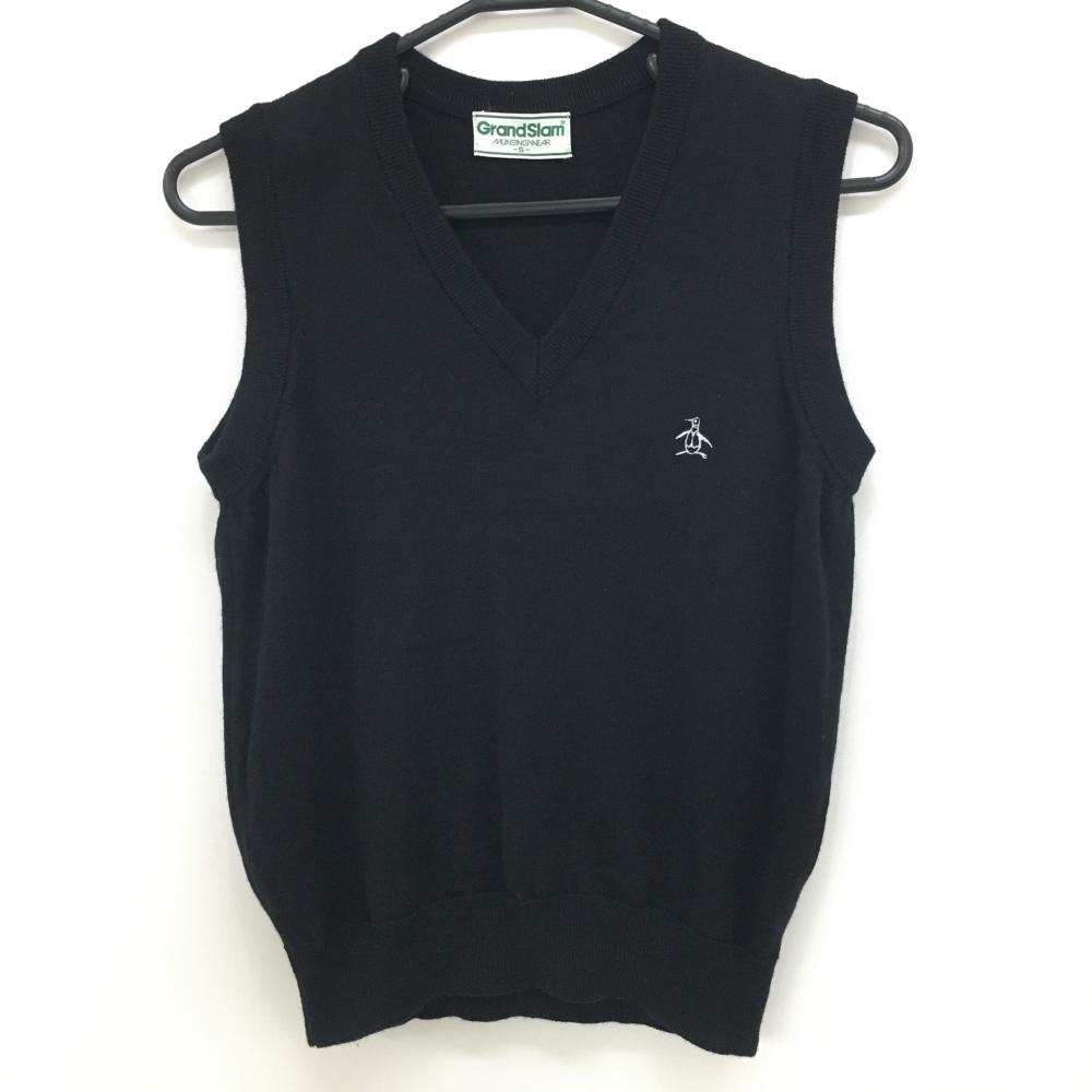【超美品】マンシングウェア ニットベスト 黒 ウール100％ GrandSlam レディース S ゴルフウェア Munsingwear