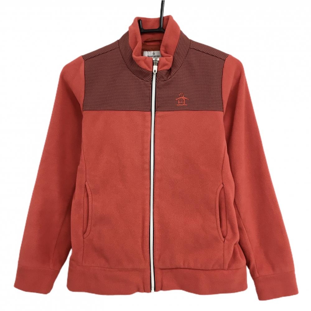 マンシングウェア ジャケット レッド×黒 フリース 上部チェック 袖・袖口汚れ レディース M ゴルフウェア Munsingwear
