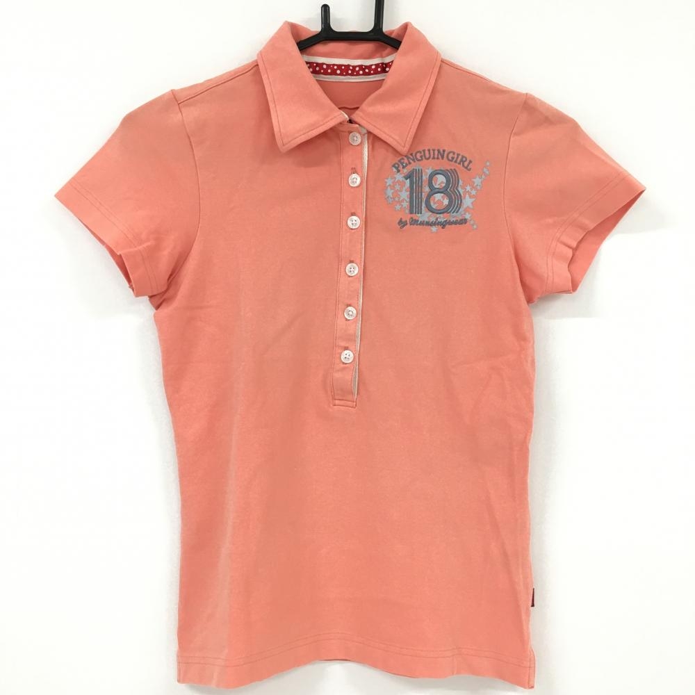 マンシングウェア 半袖ポロシャツ オレンジ×グレー ロゴ刺しゅう　 レディース 2(Ｓ) ゴルフウェア Munsingwear 画像
