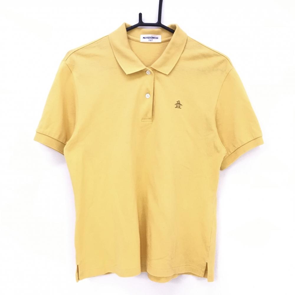 【美品】マンシングウェア 半袖ポロシャツ イエロー 無地 綿100％ レディース L ゴルフウェア Munsingwear