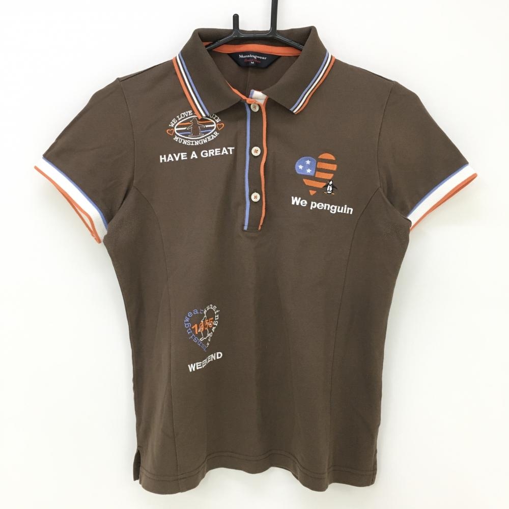 マンシングウェア 半袖ポロシャツ ブラウン×オレンジ 刺しゅうロゴ レディース M ゴルフウェア Munsingwear 画像