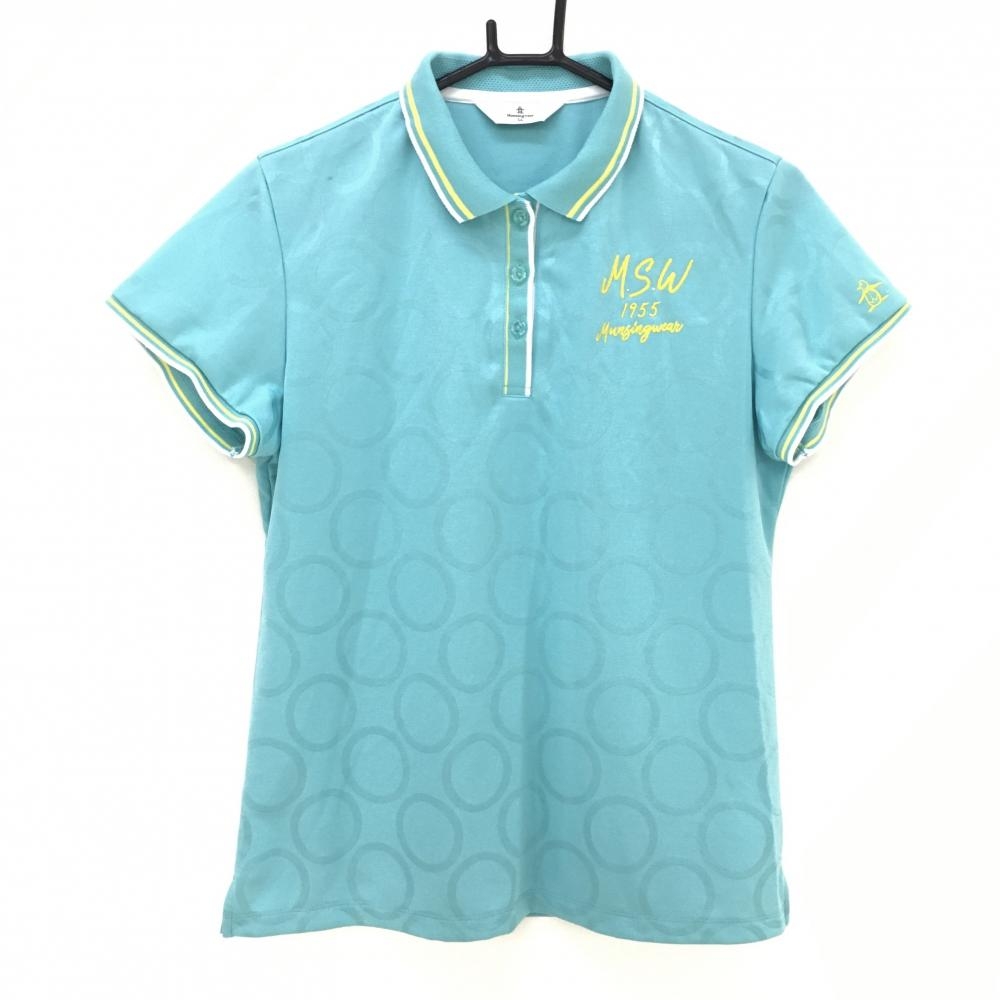 【美品】マンシングウェア 半袖ポロシャツ ミントグリーン サークル地模様  レディース LL ゴルフウェア Munsingwear 画像