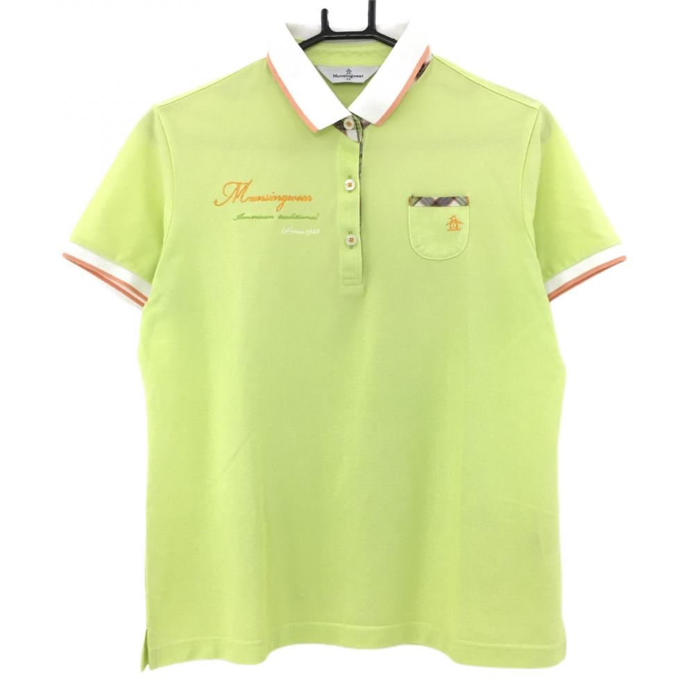 マンシングウェア 半袖ポロシャツ ライトグリーン×白 ロゴ刺しゅう  レディース LL ゴルフウェア Munsingwear