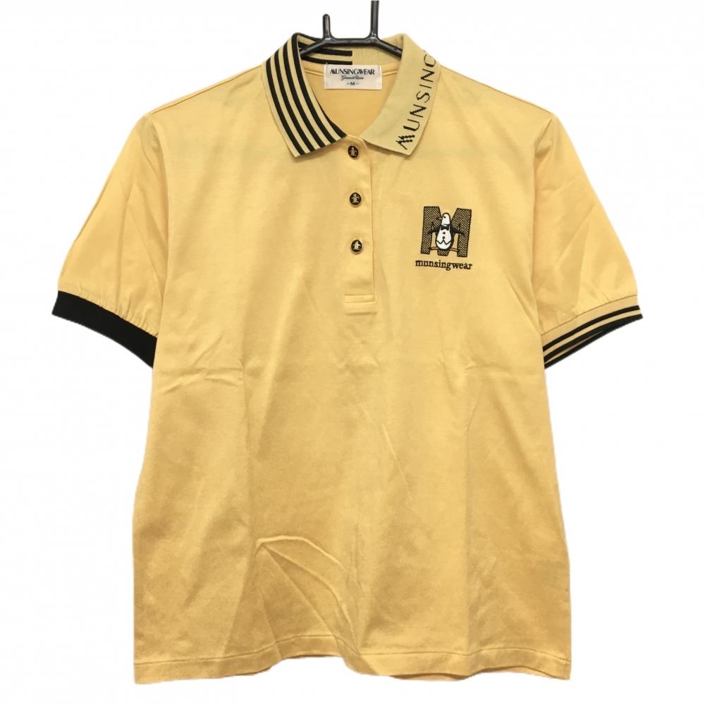 【美品】マンシングウェア 半袖ポロシャツ ライトオレンジ×黒 ロゴ刺しゅう 一部ボーダー レディース M ゴルフウェア Munsingwear