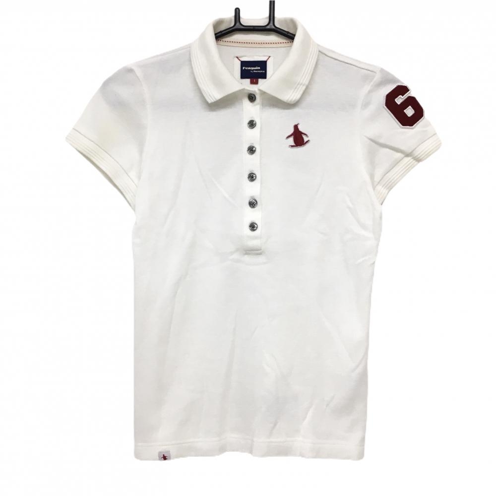Penguinbyマンシングウェア 半袖ポロシャツ 白×レッド ロゴワッペン レディース 1 ゴルフウェア Munsingwear