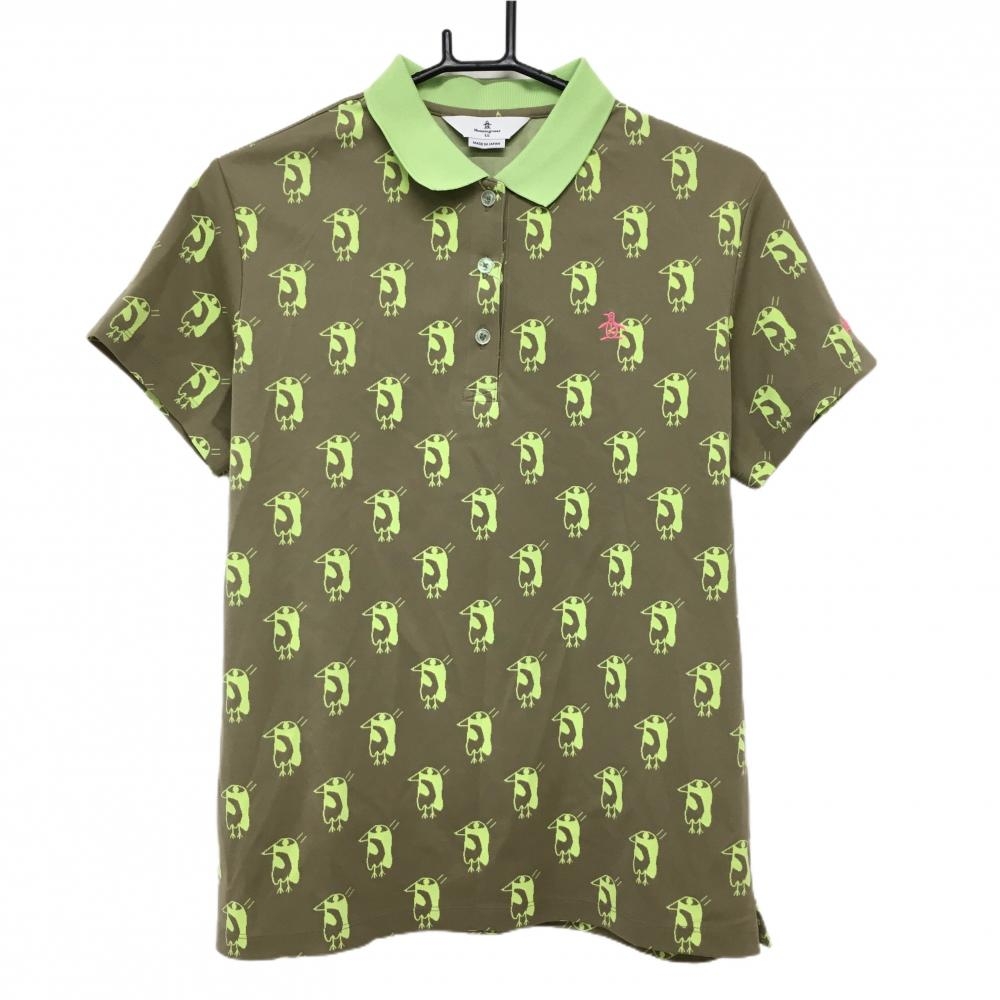 【新品】マンシングウェア 半袖ポロシャツ ライトブラウン×ライトグリーン  レディース LL ゴルフウェア Munsingwear