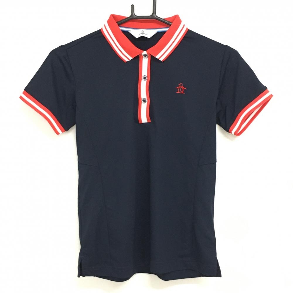 【超美品】マンシングウェア 半袖ポロシャツ ネイビー×レッド バックプリント  レディース M ゴルフウェア Munsingwear