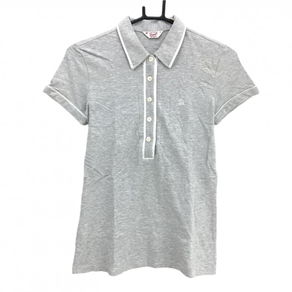 【超美品】ペンギンバイマンシングウェア 半袖ポロシャツ 杢グレー×白 パイピング レディース XS ゴルフウェア Munsingwear