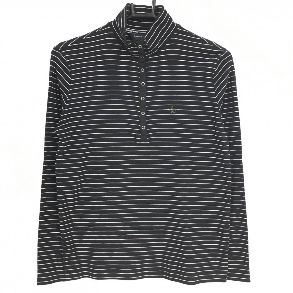 【美品】マンシングウェア 長袖ポロシャツ 黒×白 ボーダー  レディース L ゴルフウェア Munsingwear 画像