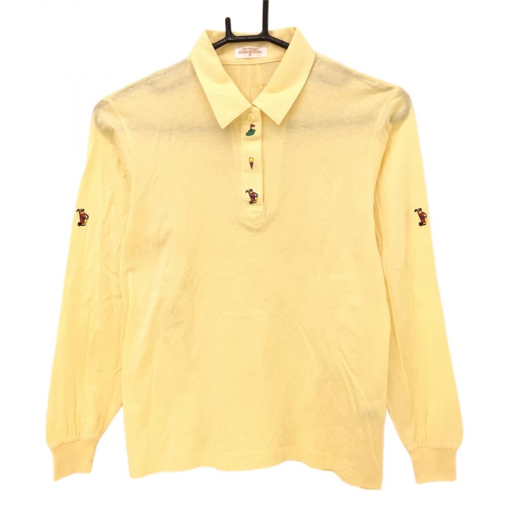 【美品】マンシングウェア 長袖ポロシャツ イエロー 前立て刺しゅう Grand Slam レディース M ゴルフウェア Munsingwear