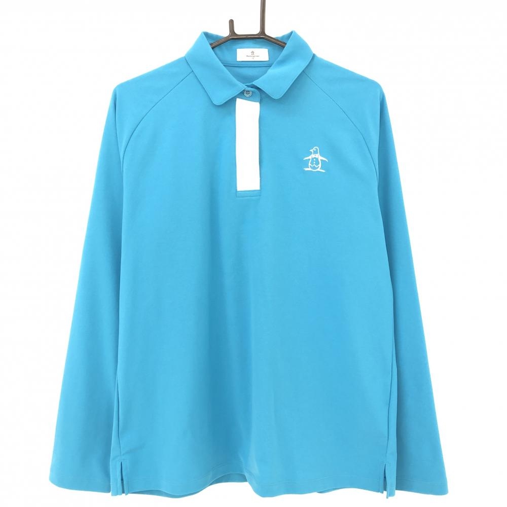 【超美品】マンシングウェア 長袖ポロシャツ ライトブルー×白 丸襟 ロゴ刺しゅう レディース 3L ゴルフウェア 2022年モデル Munsingwear