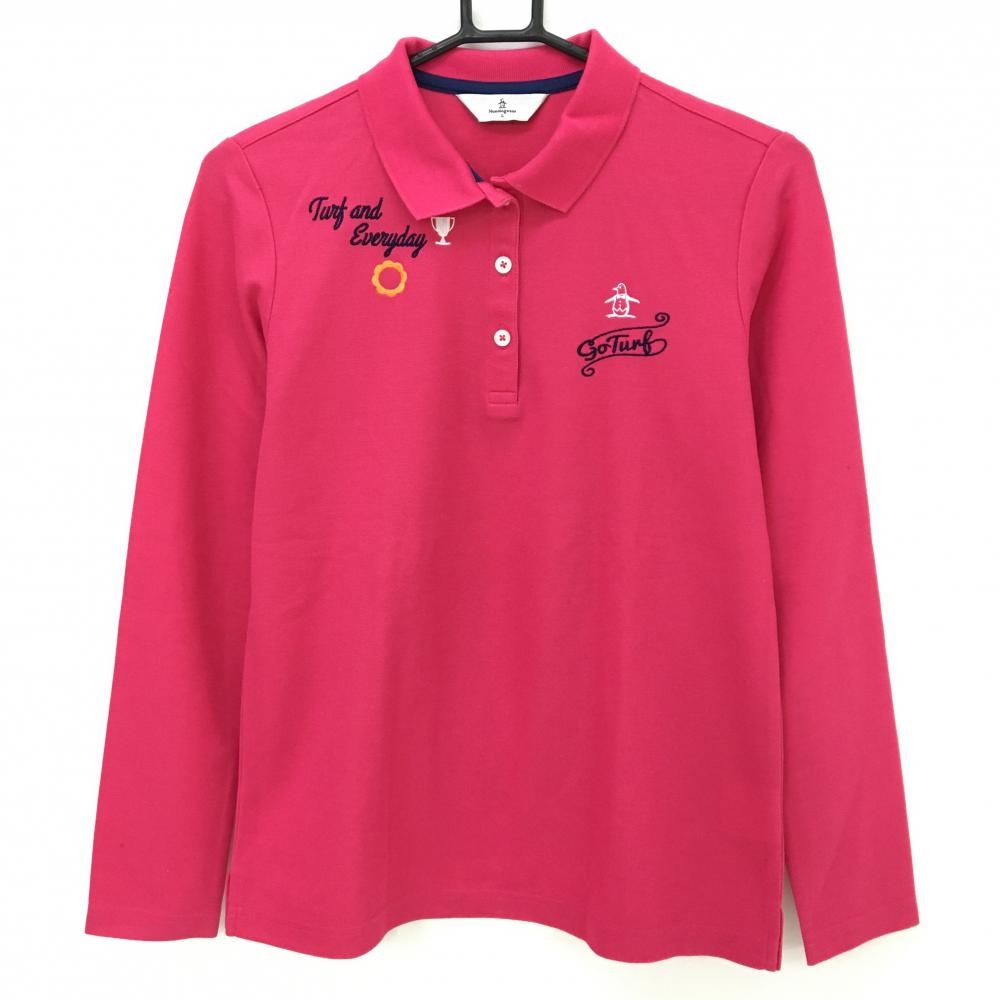 マンシングウェア 長袖ポロシャツ ピンク 刺しゅう レディース L ゴルフウェア Munsingwear