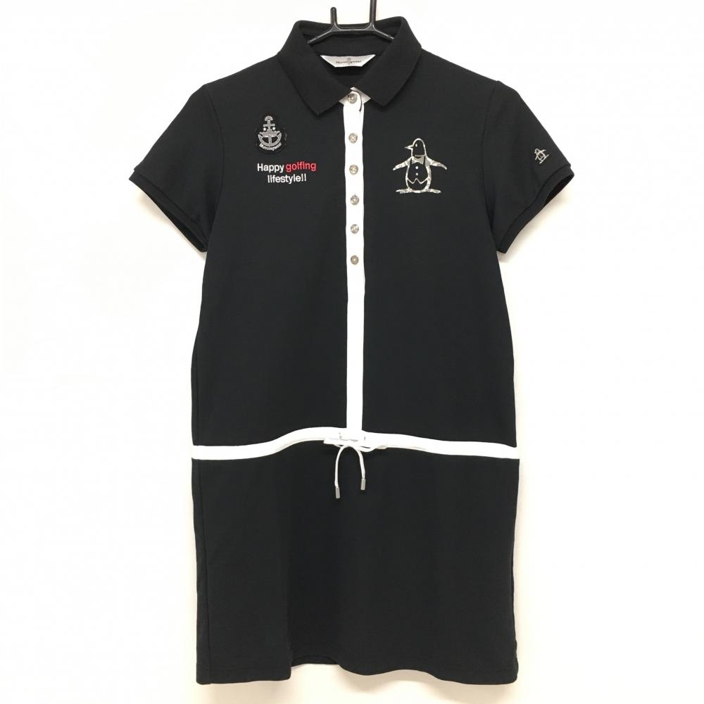 マンシングウェア 半袖ポロワンピース 黒×白 胸元ロゴ  レディース M ゴルフウェア Munsingwear