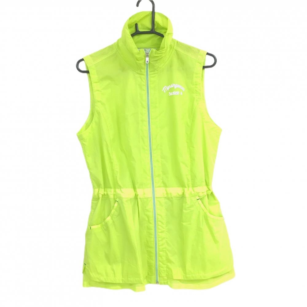 【超美品】マンシングウェア ノースリーブワンピース ライムグリーン 裏地メッシュ フルジップ  レディース LL ゴルフウェア Munsingwear