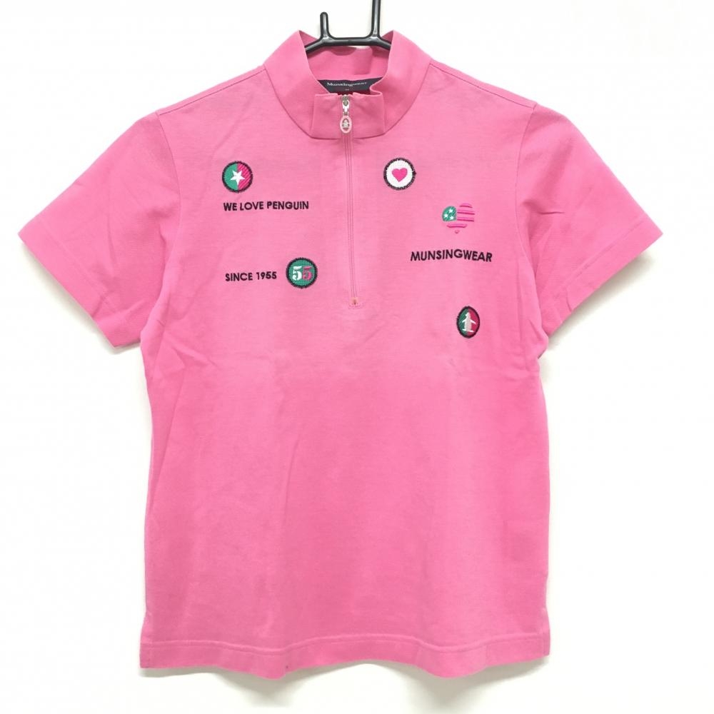 マンシングウェア 半袖ハイネックシャツ ピンク ハーフジップ レディース M ゴルフウェア Munsingwear