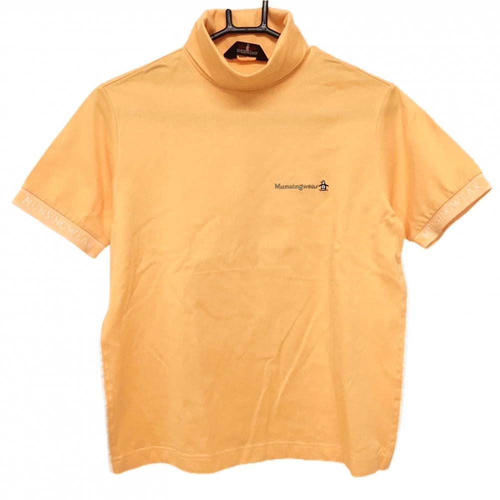 【美品】マンシングウェア 半袖ハイネックシャツ オレンジ ロゴ刺しゅう レディース M ゴルフウェア Munsingwear