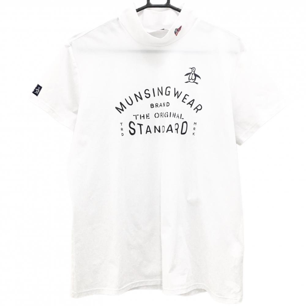 マンシングウェア 半袖ハイネックシャツ 白×黒 ロゴプリント レディース 3L ゴルフウェア 大きいサイズ Munsingwear